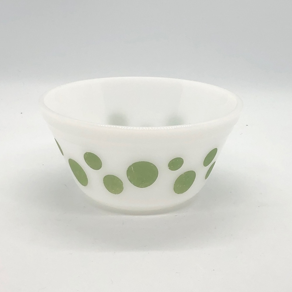 Federal Glass White With Green Polka Dots Bowl